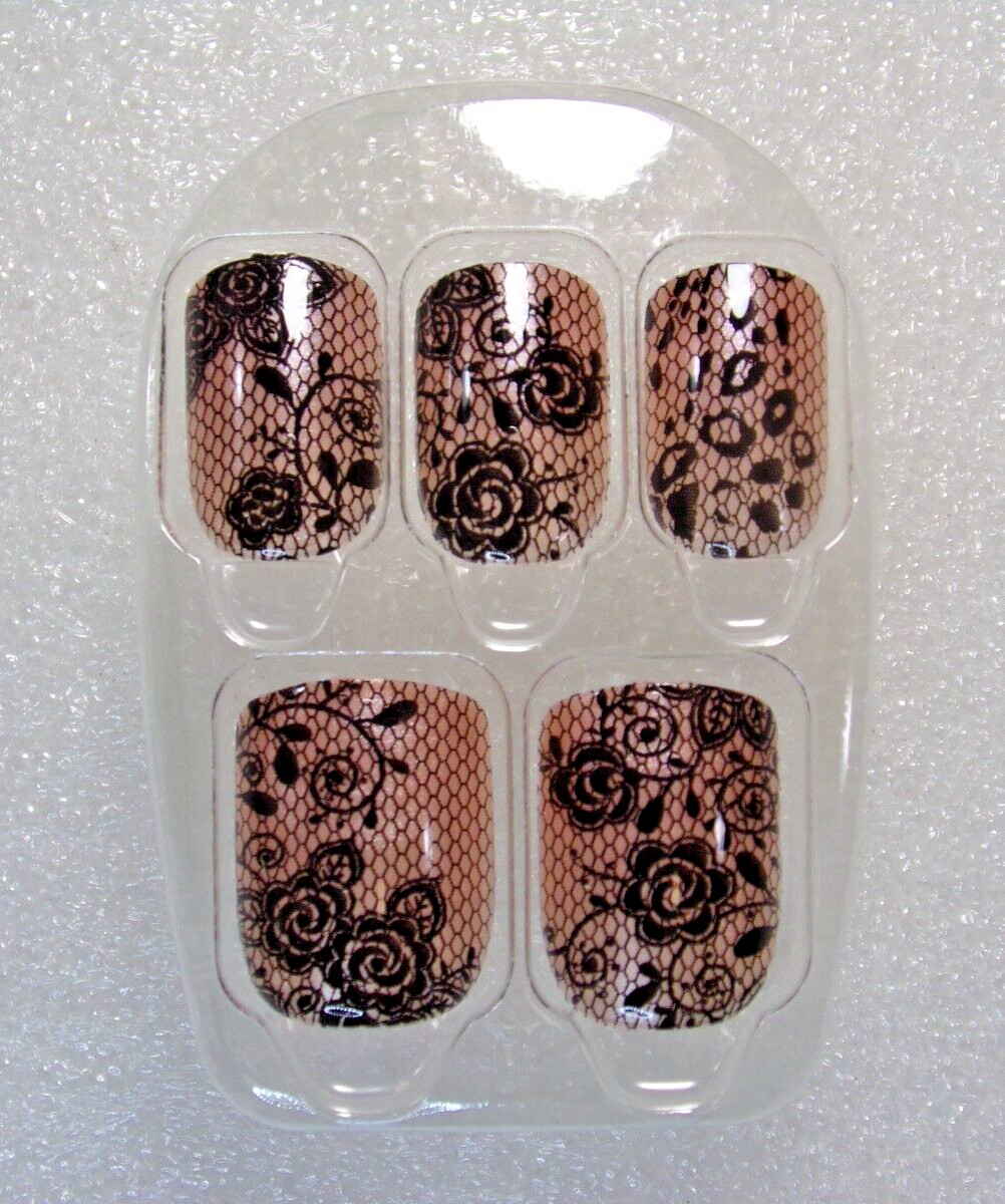 IMPRESS NAILS Pink with Rose Print Lace PRESS ON SHORT