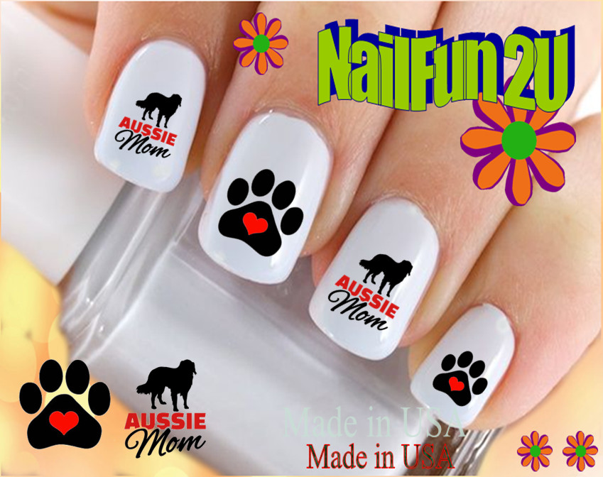 Nail Art 106E DOG BREED Australian Shepherd MOM WaterSlide Nail Decal Transfers