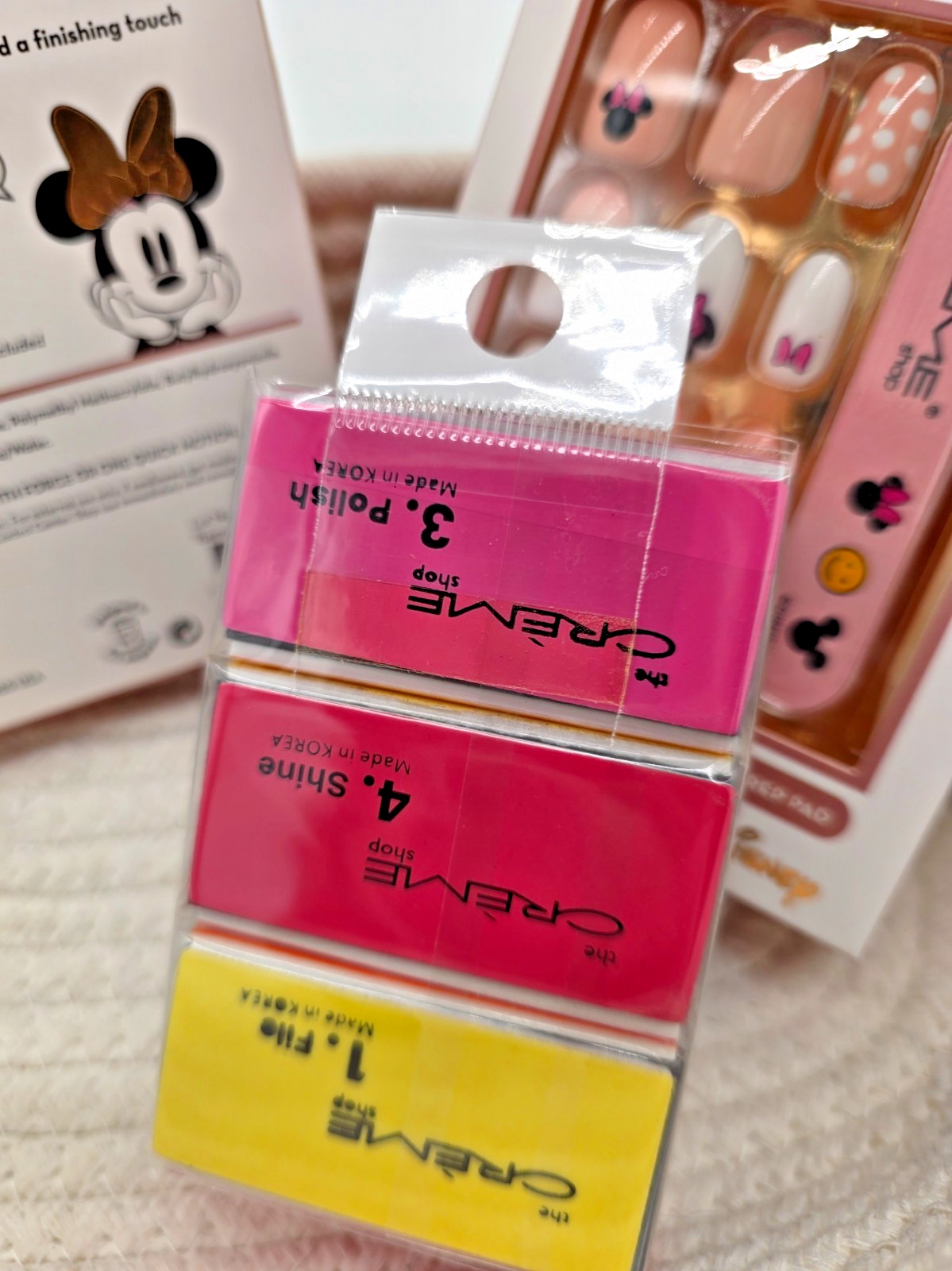 The Crème Shop Minnie Mouse Press-On Nails Set of 2 w 4-Step Nail Buffer Bundle