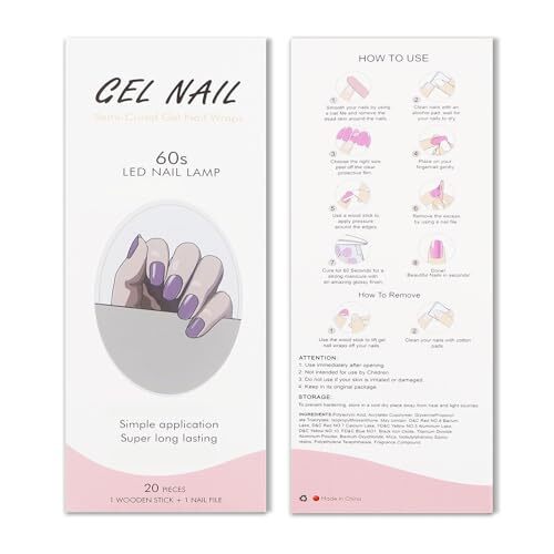 Gel Nail Stickers Purple Cream Semi Cured Gel Nail Strips Wraps UV/LED Nail