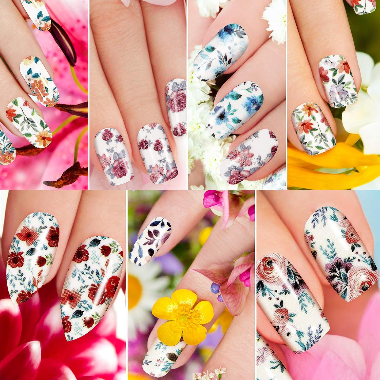 168 Pieces 12 Sheets Full Wraps Nail Polish Stickers Flower Print Self-Adhesive