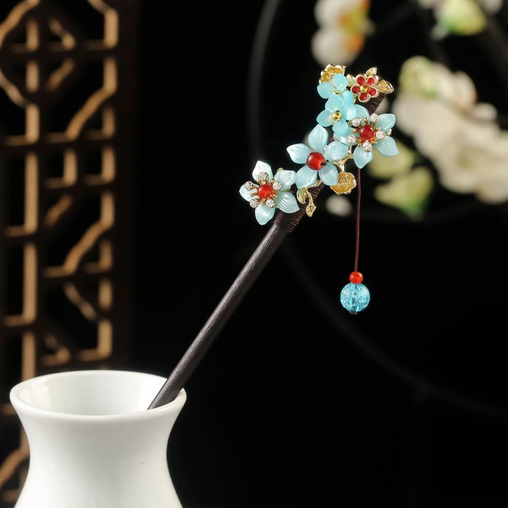 3PCS Hair Stick,Flower Pins For 1 Count (Pack of 3), blue,Pink,Green