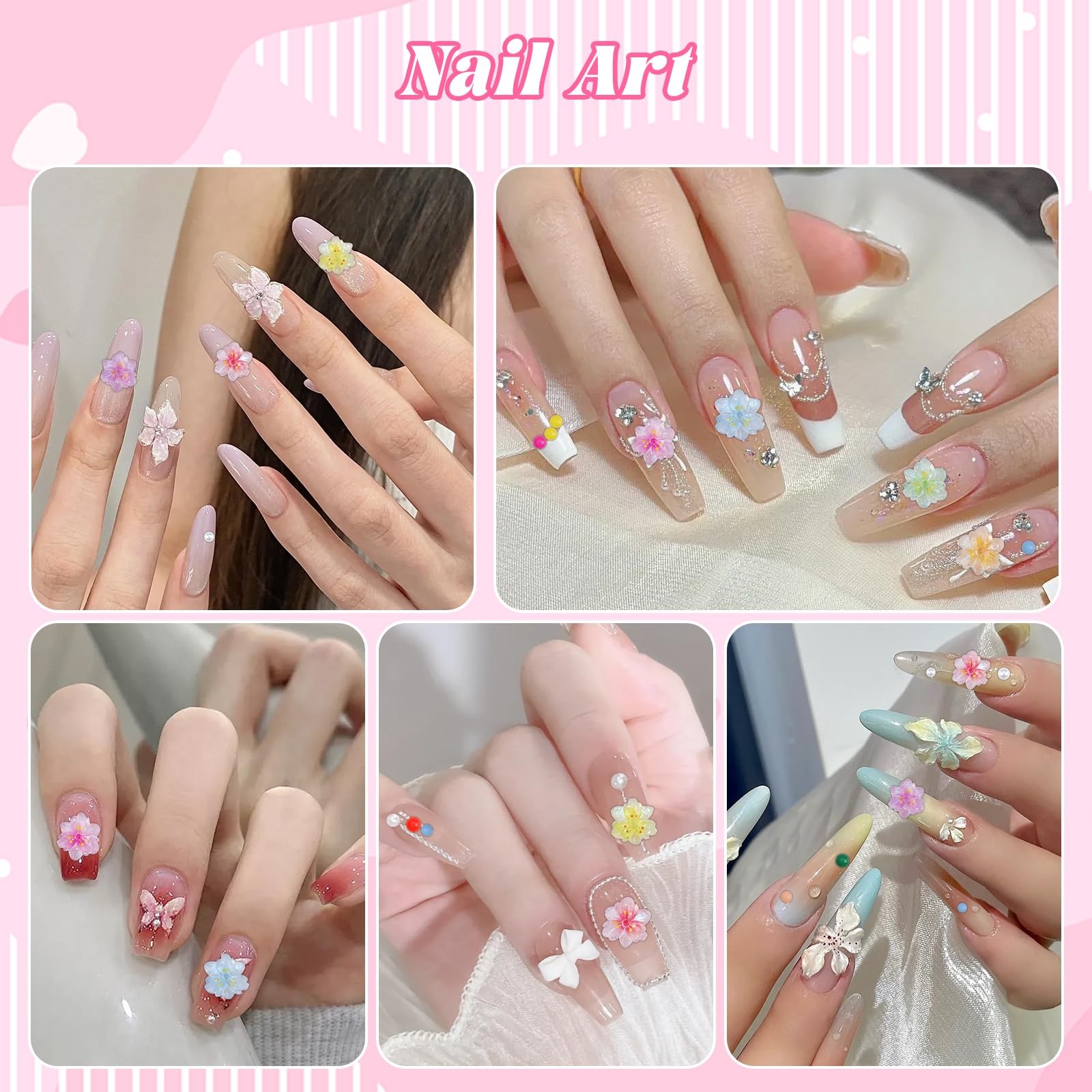 Flower Nail Charms for Acrylic Nails Manicure DIY Nail Decor Women Girls Crafts