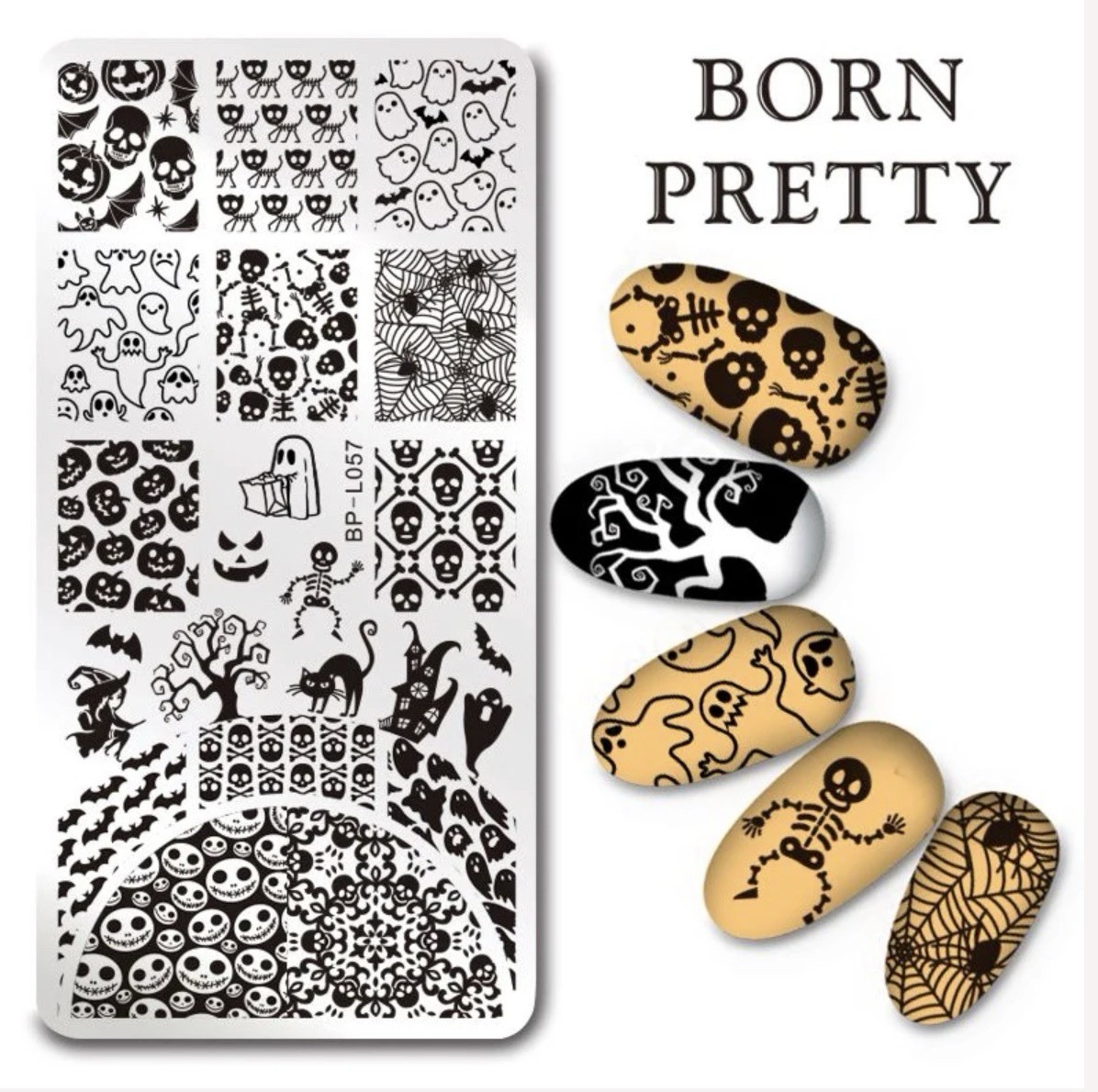 HTF Born Pretty BP-L057 Halloween Skulls Pumpkins Ghosts Nail Art Stamping Plate