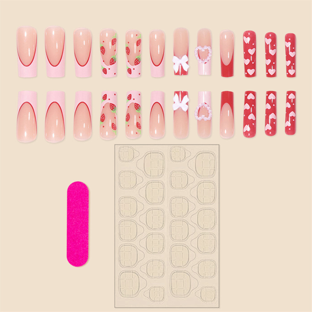 Valentine’s Day Pink Long Tube Fake Nails Full Cover Square Artificial Nail Gift