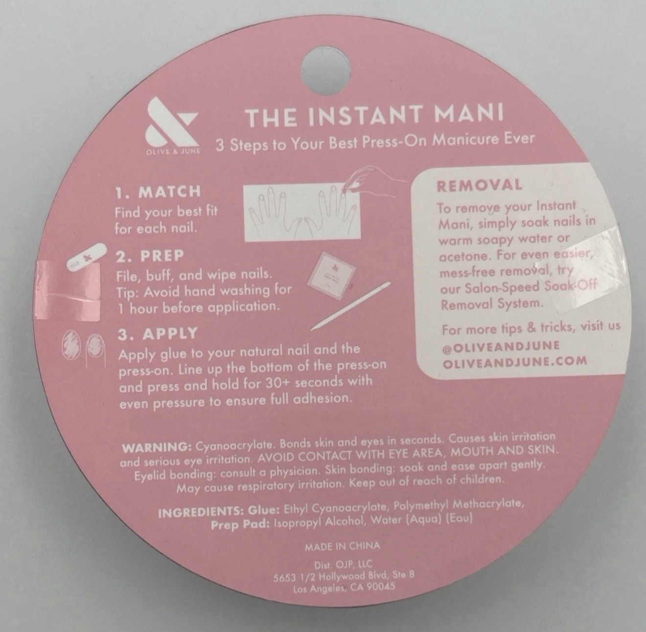 Olive & June Instant Mani Press On Sheer Round Ex Short Lavender Shimmer Nails