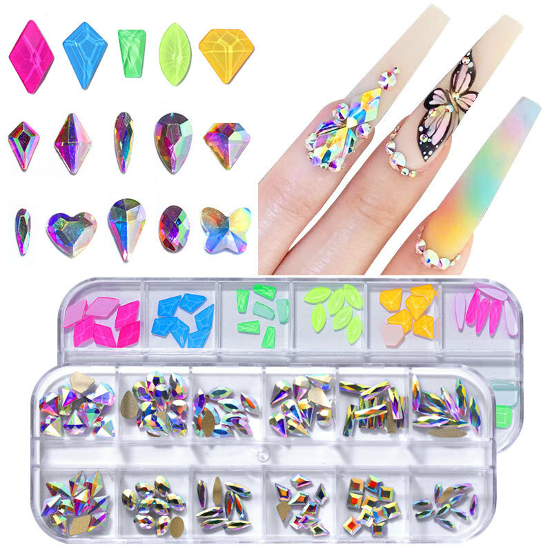 Nail Art Glitter Rhinestones Mix Crystal AB FlatBack Diamonds Tips 3D Decoration