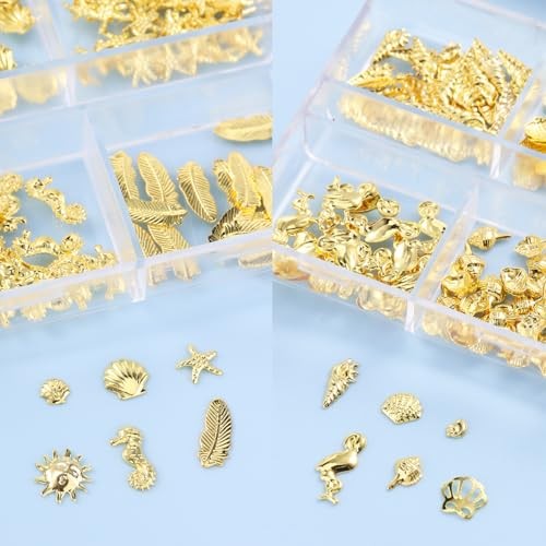 Beach Nail Charms, Gold Gems and Charms Summer Sea Horse Seashell gold2