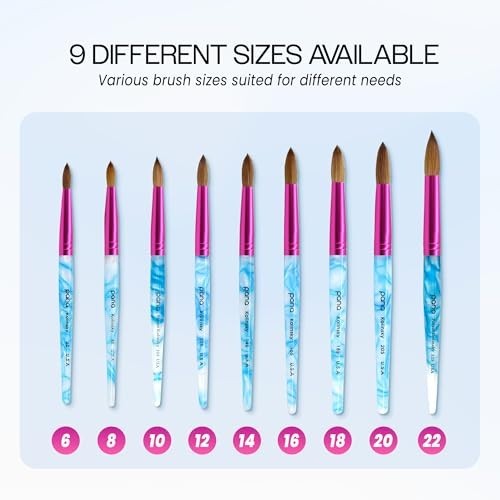 Acrylic Nail Brush Size 12 – Pure Kolinsky Hair, Round Shape, Blue Handle, Pink