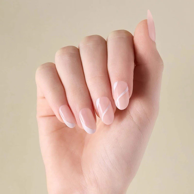 Kleo Kolor Press-On Gel Nails 30-Pk~Ethereal Edge Pink & White Long Round