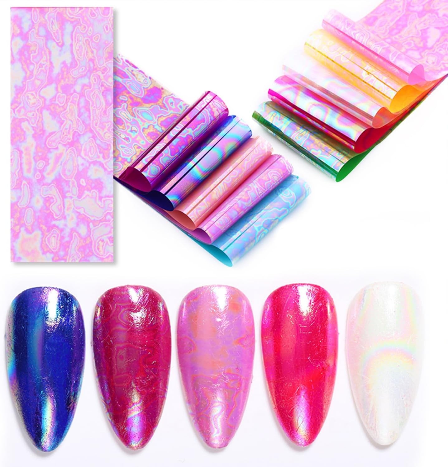 10 Rolls Nail Foil Transfer Sticker Kit Nail Foil Sheets Solid Aurora Iridescen