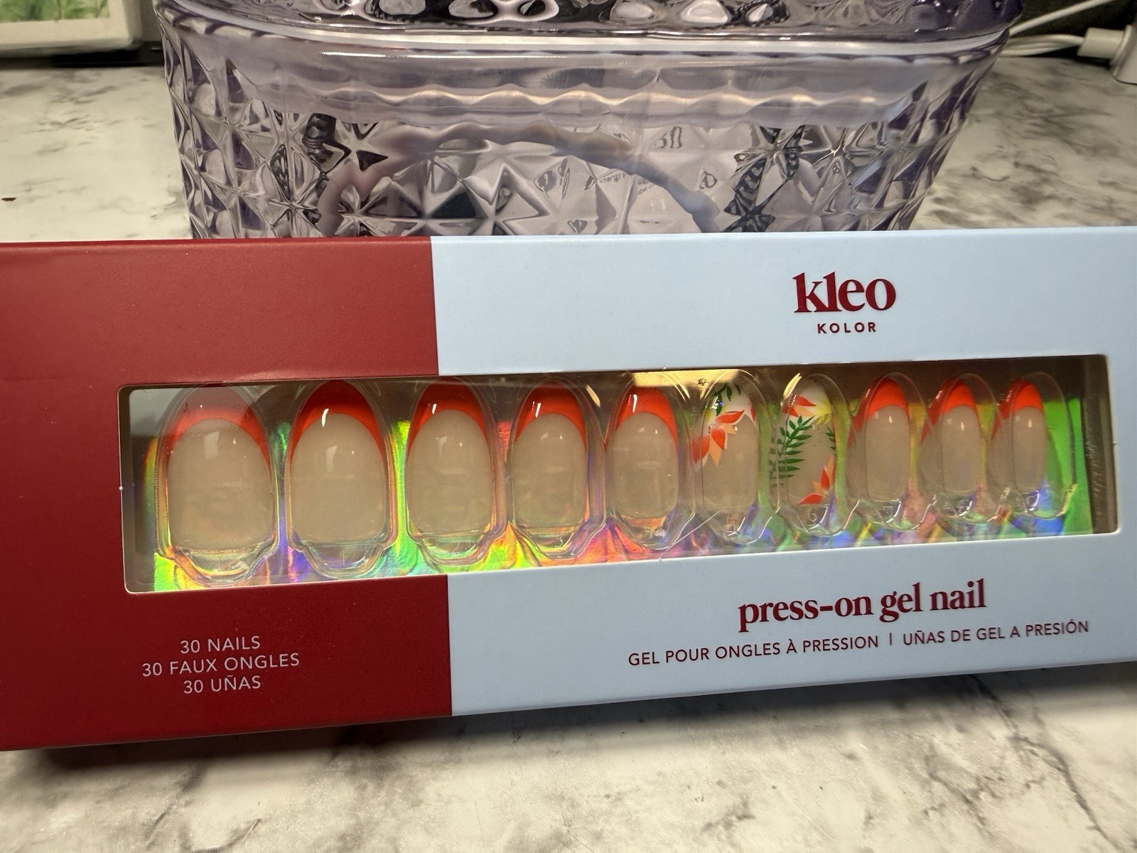 New Kleo Kolor Press-On Gel Nails – Long Almond French Tropic