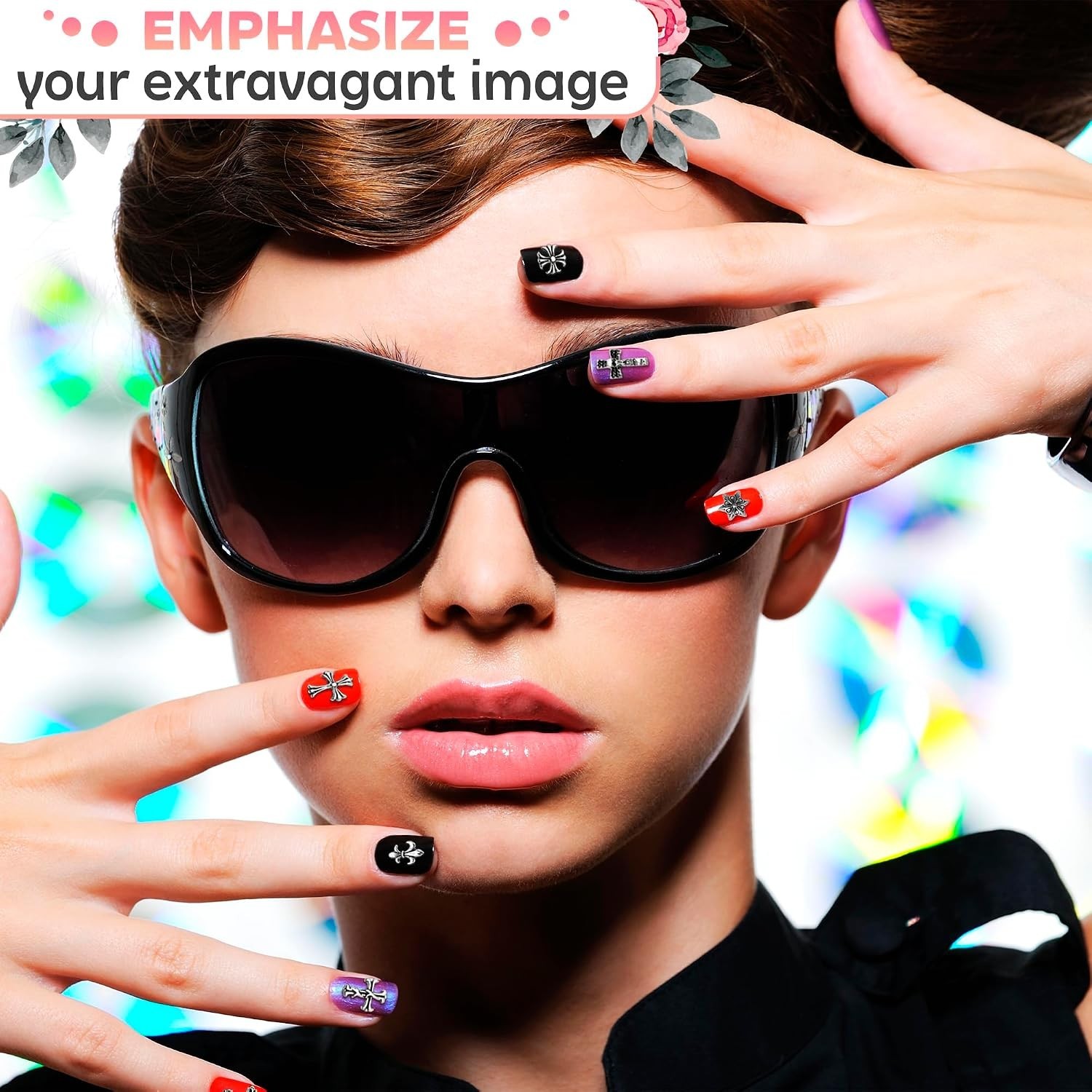 8 Unique 120 Pcs Cross Nail Charms for Press-On & Acrylic Nails – Glossy Finish