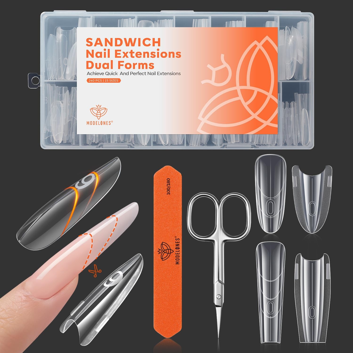 Sandwich Nail Forms,Oval Coffin Top & Bottom for Poly Builder Gel