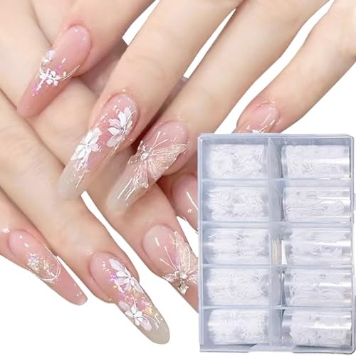 10 Rolls White Flower Nail Foil Holographic Nail Art Foil White Flower Style