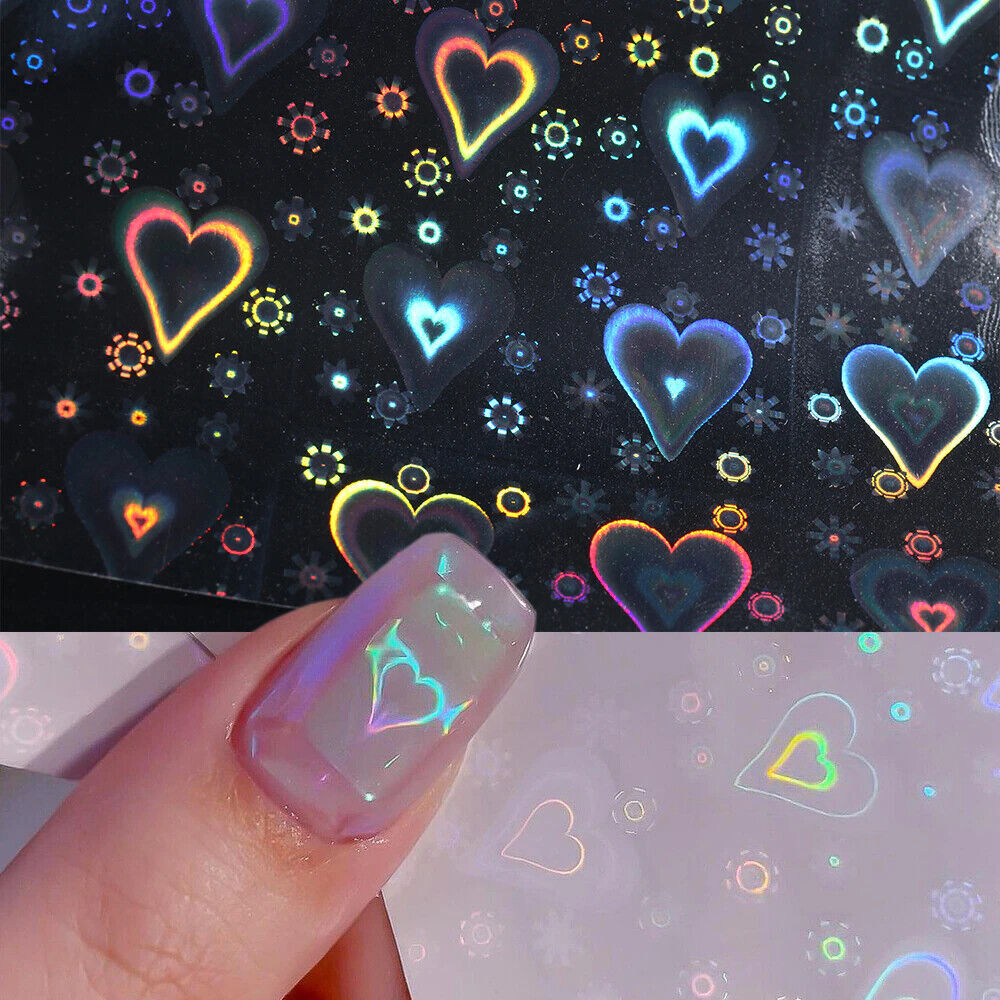 Aurora Laser Heart Star Snowflake 3D Nail Art Stickers Holographic Decals NS28