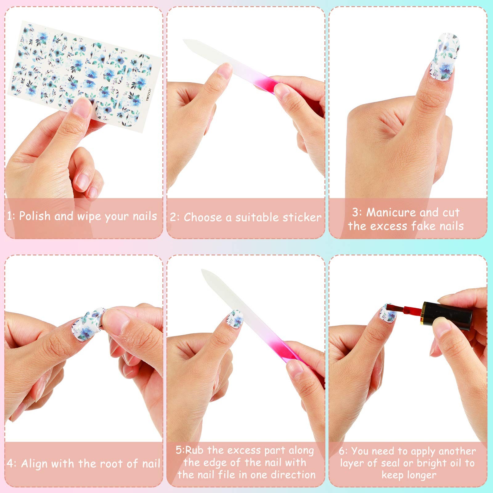 12 Sheets Full Wraps Nail Polish Stickers Self Adhesive Nail Art Decal Strips