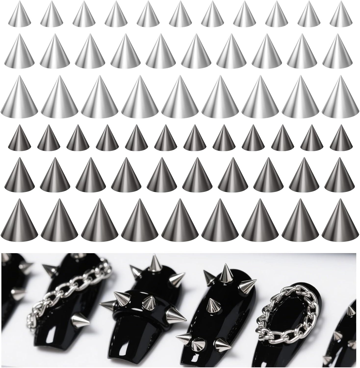 3D Mini Metal Punk Nail Art Studs 6 Grids Mixed Sizes Punk Rivet Nails Charm for