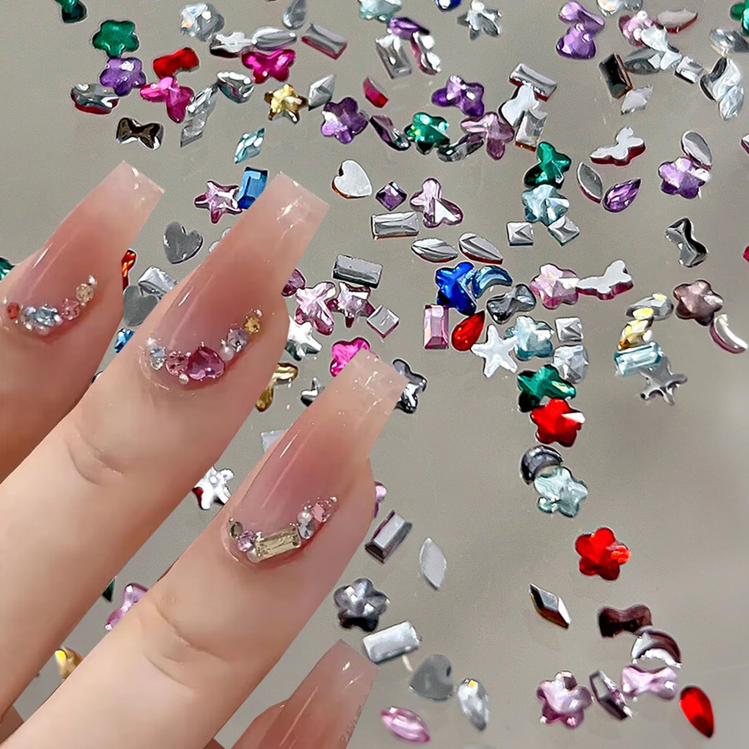 1440Pcs Mini Nail Rhinestones Colorful Nail Art Charms Multi Shape Crystal Ch…