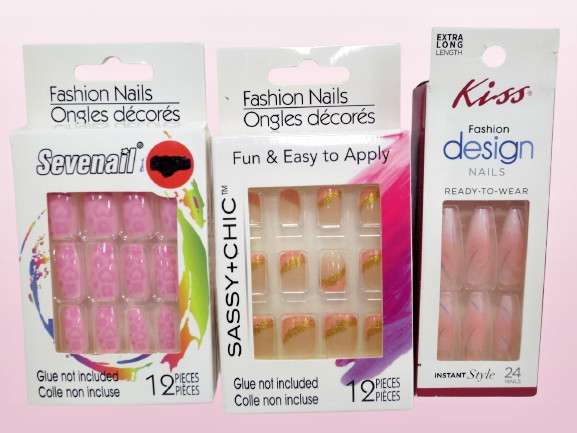 SASSY+CHIC & KISS FASHION DESIGN NAILS PRESS-ON FAKE NAILS 3PACKS BOXED
