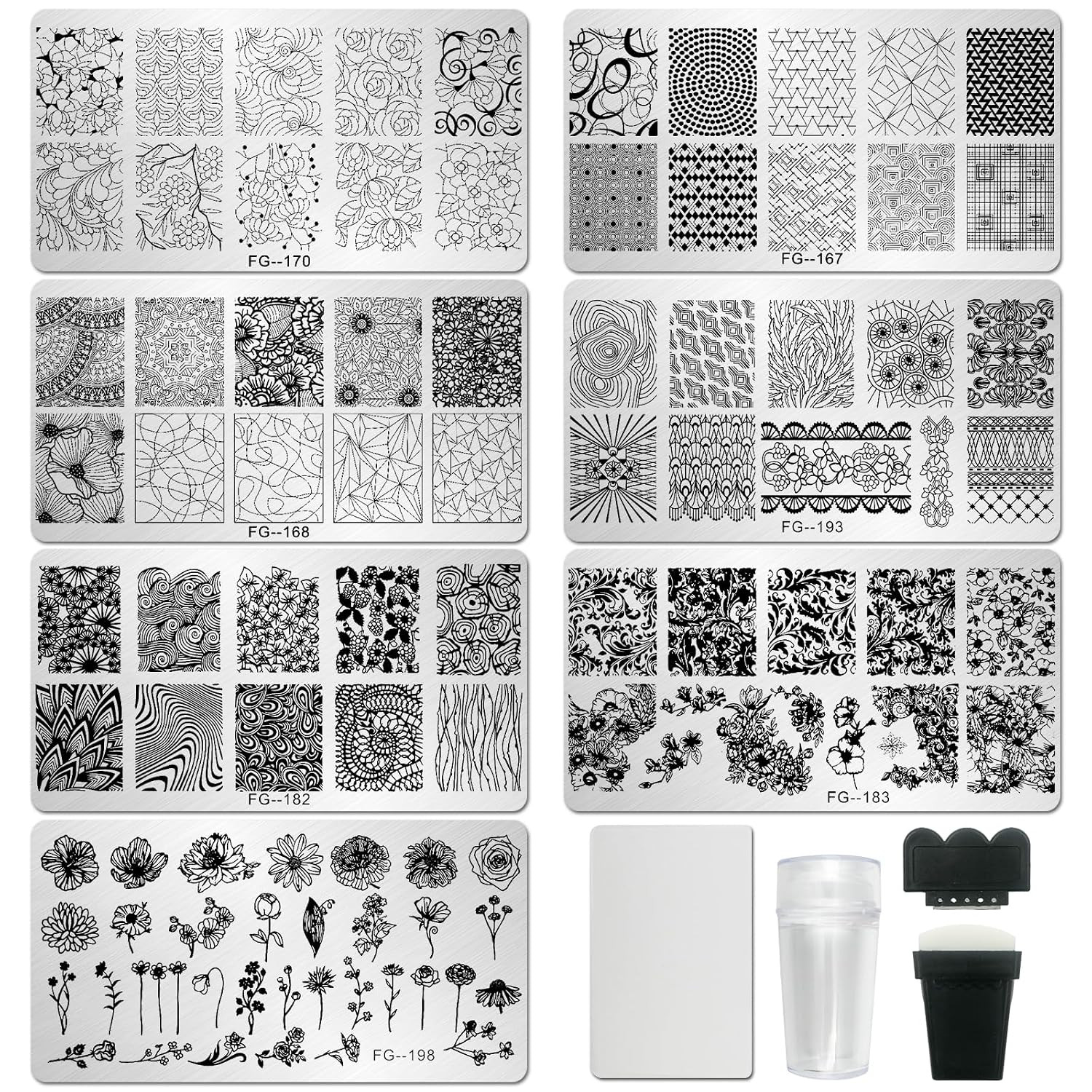 Nail Stamper Kit 7Pcs Nail Stamping Plates Geometric Mandala Flower Nail Stencil