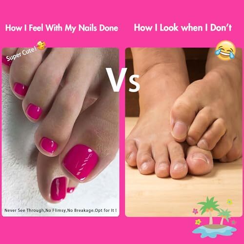 Valentine Baby Pink Press on Toes Nails Short Square,Solid glossy rose pink