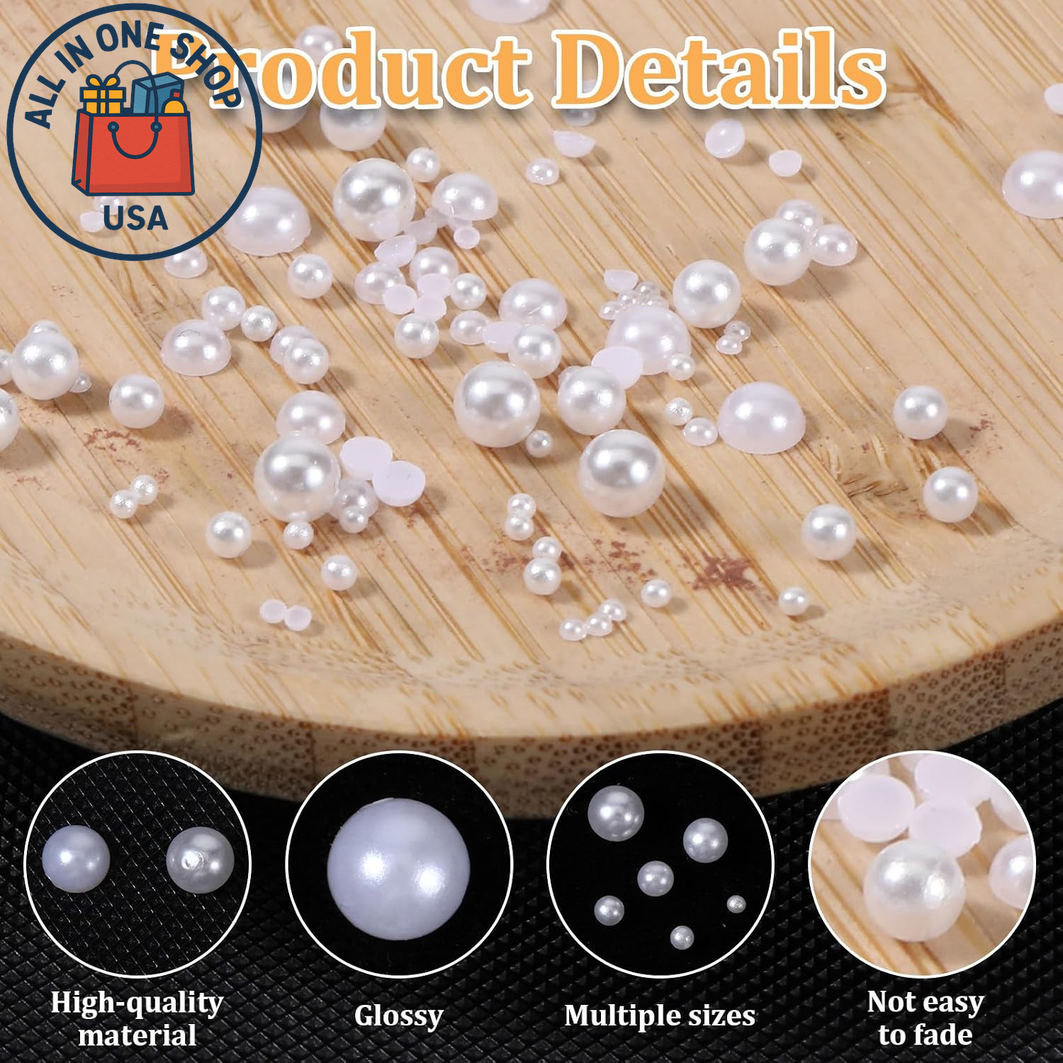 White Flatback Nail Pearls – 3D Charms for Manicure & DIY Design 12-Grid
