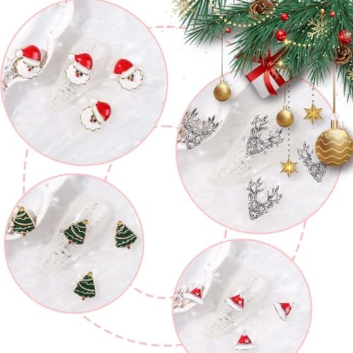 16Pcs Christmas Nail Charms Shiny Christmas Tree Nail Art Nail Charms 07