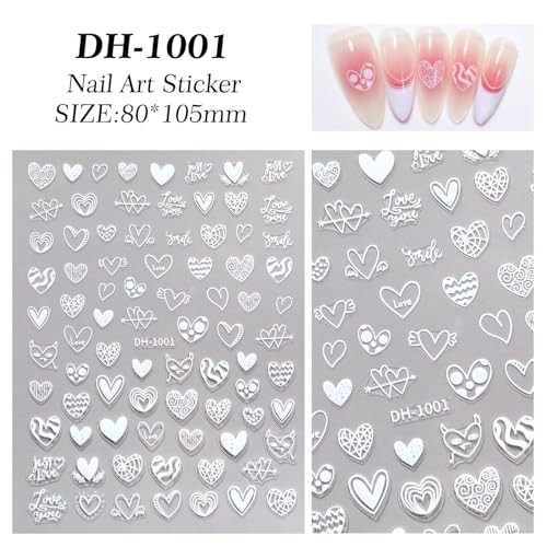 7 Sheets Heart Nail Stickers for Nail Art Valentine’s Day Nail Decals Style-5