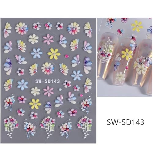 5D Flower Nail Art Stickers – Purple Pink Daisy & Yellow Blossom style7