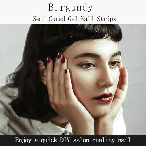 Burgundy Semi Cured Gel Nail Strips 20Pcs Gel Nail Stickers Polish 03-burgundy