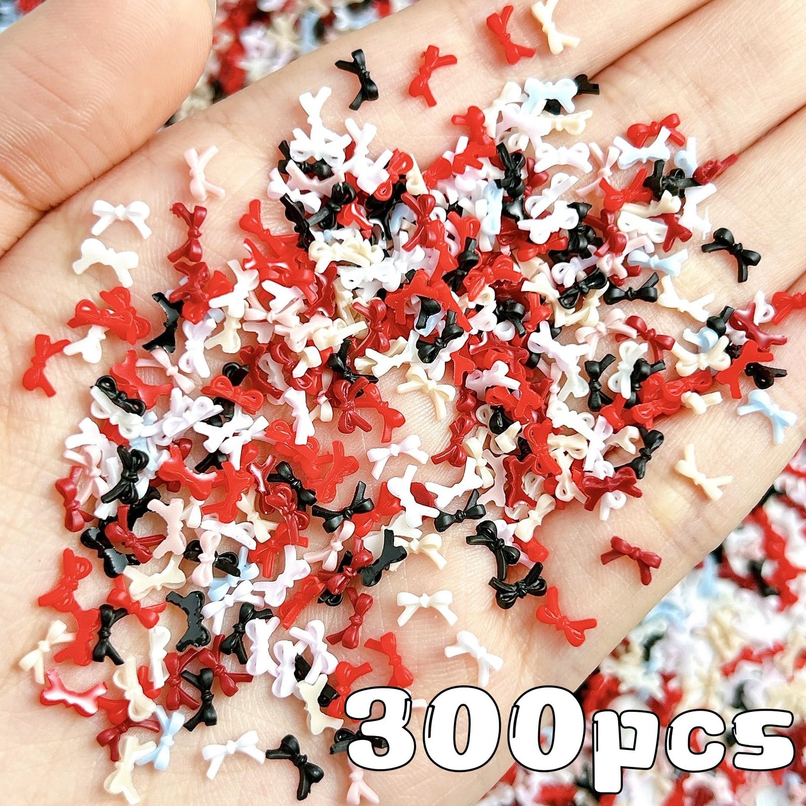 300PCS Bow Nail Charms Colorful 3D Bowknot Charms