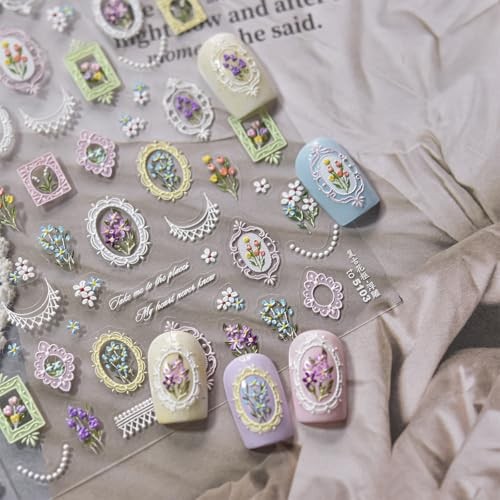 1 Sheets 5D Retro Flower Nail Art Stickers Spring Summer Cute Flower Stickers-8