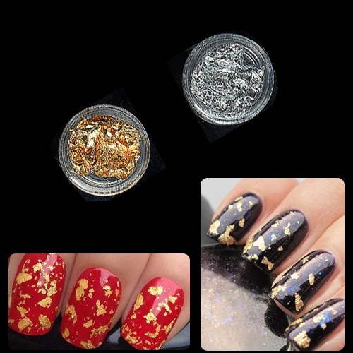 2pcs x 3g Nail Art Foil Gold Silver Tip Flakes Leaf Tip Paper Chip