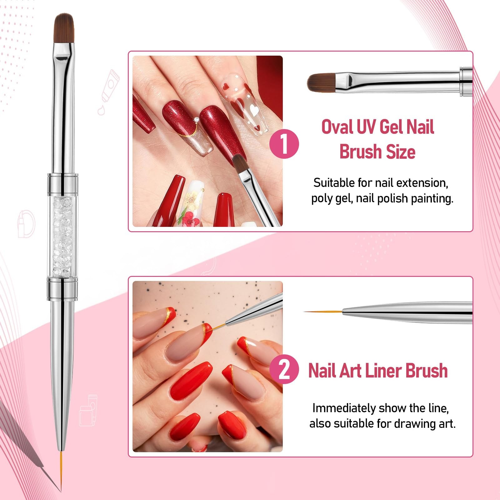 2 PCS Hard Brush, Double Ended French Tip Brush, Professional Nail Brushes fo…