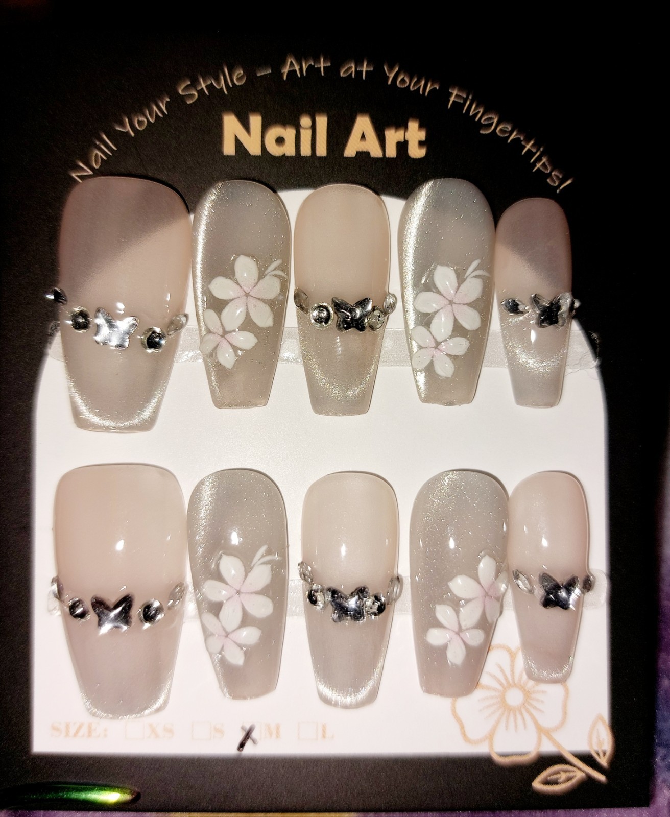 Press on nails, Handmade, nail art, size Medium, various lengths, lot of 3 sets