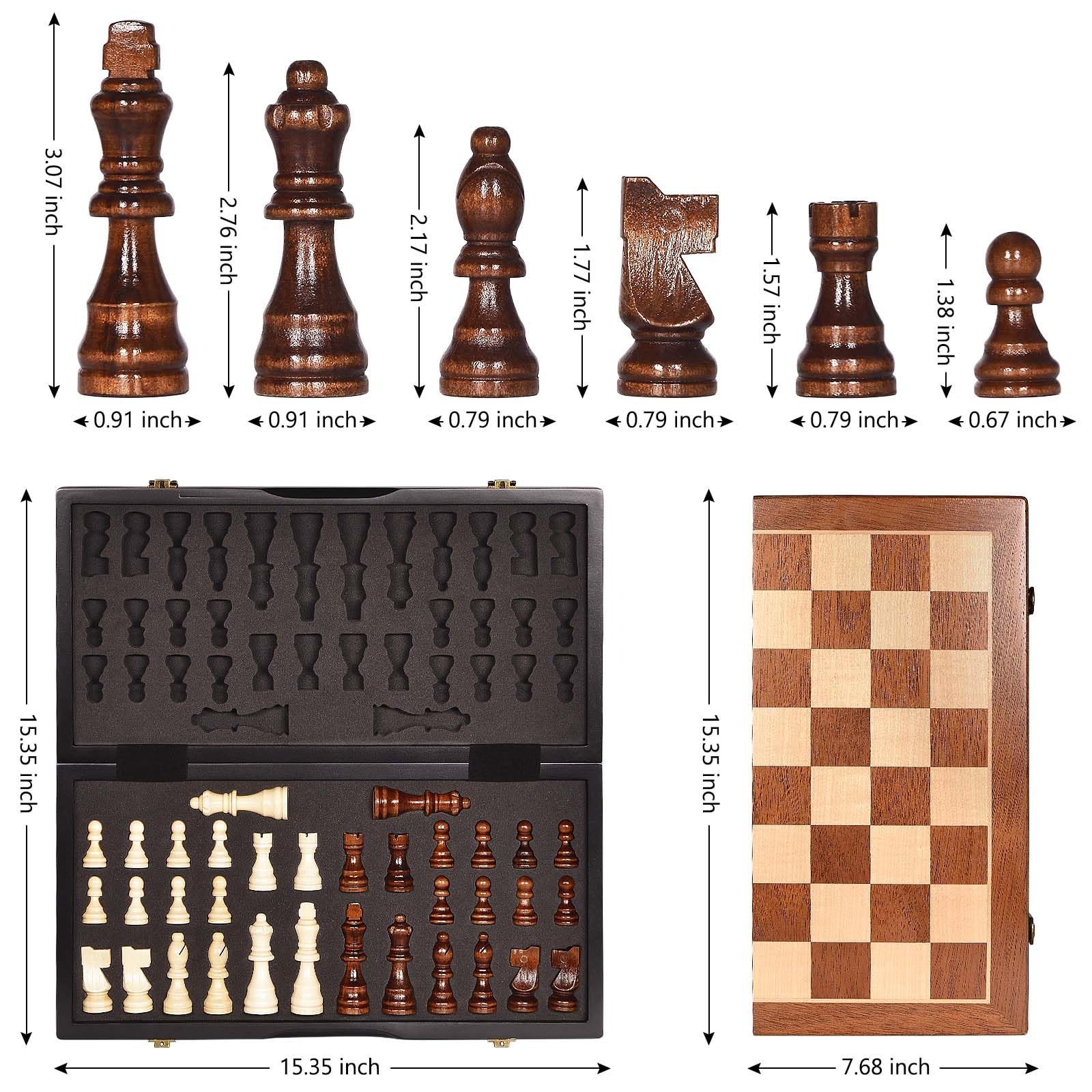 BIVOMON Chess Magnetic Wooden Set 15″ 15.35*15.35*0.98 Inches, Brown