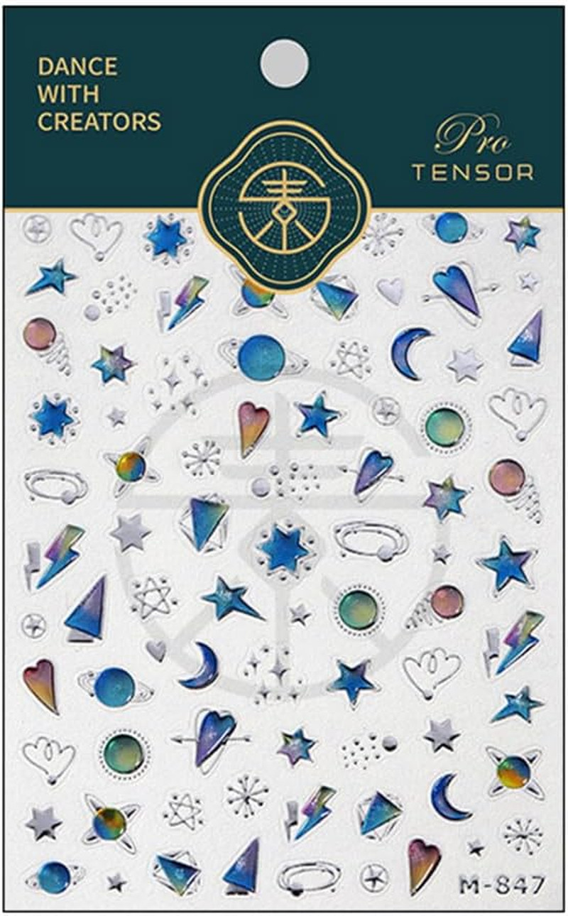 Star Nail Stickers for Nail Art 5D Embossed Blue Nail Art Stickers Heart Nail De