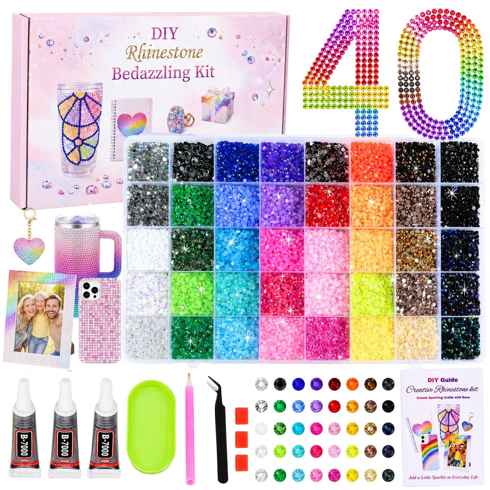 Bedazzling Kit with Rhinestones, 40 Colors 3mm 32000PCS Small Flatback Resin …