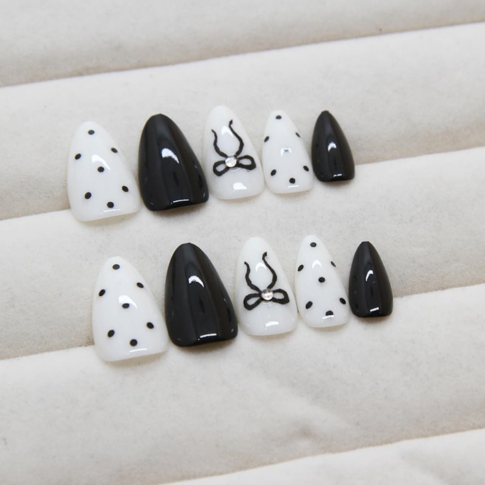 30Pcs Black Wave Point Press on Nails – Short 1 Fl Oz (Pack of 1), Color8