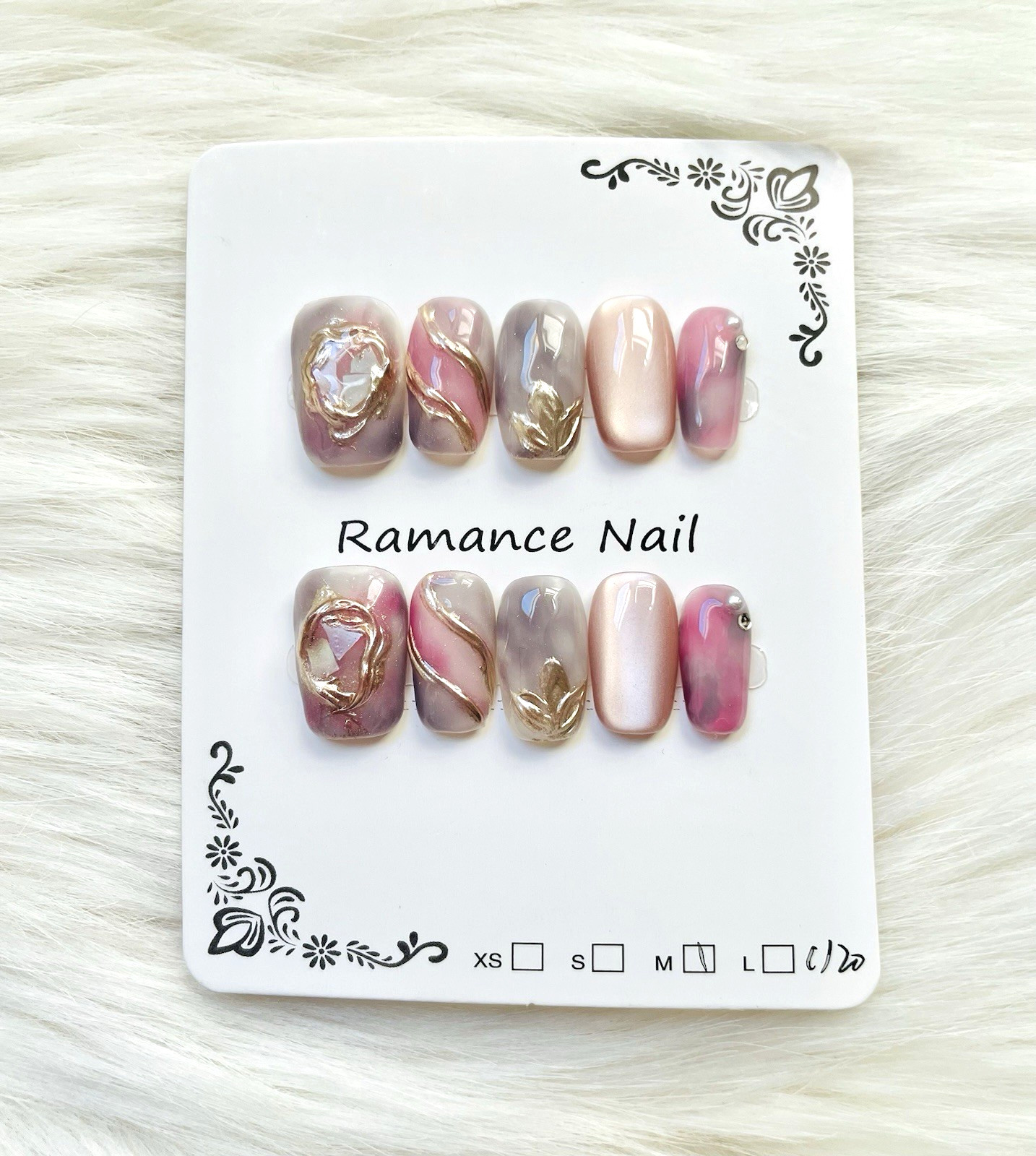 Pink Purple Ombre Cateye Premium Press On Nails Size Medium, Short Length Square