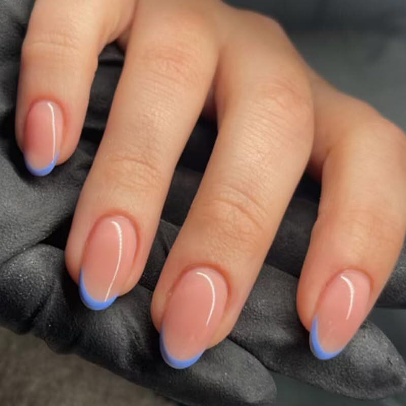 French Tips Press on Nails Short Almond Fake Nails 1 Fl Oz (Pack of 24) Style-6