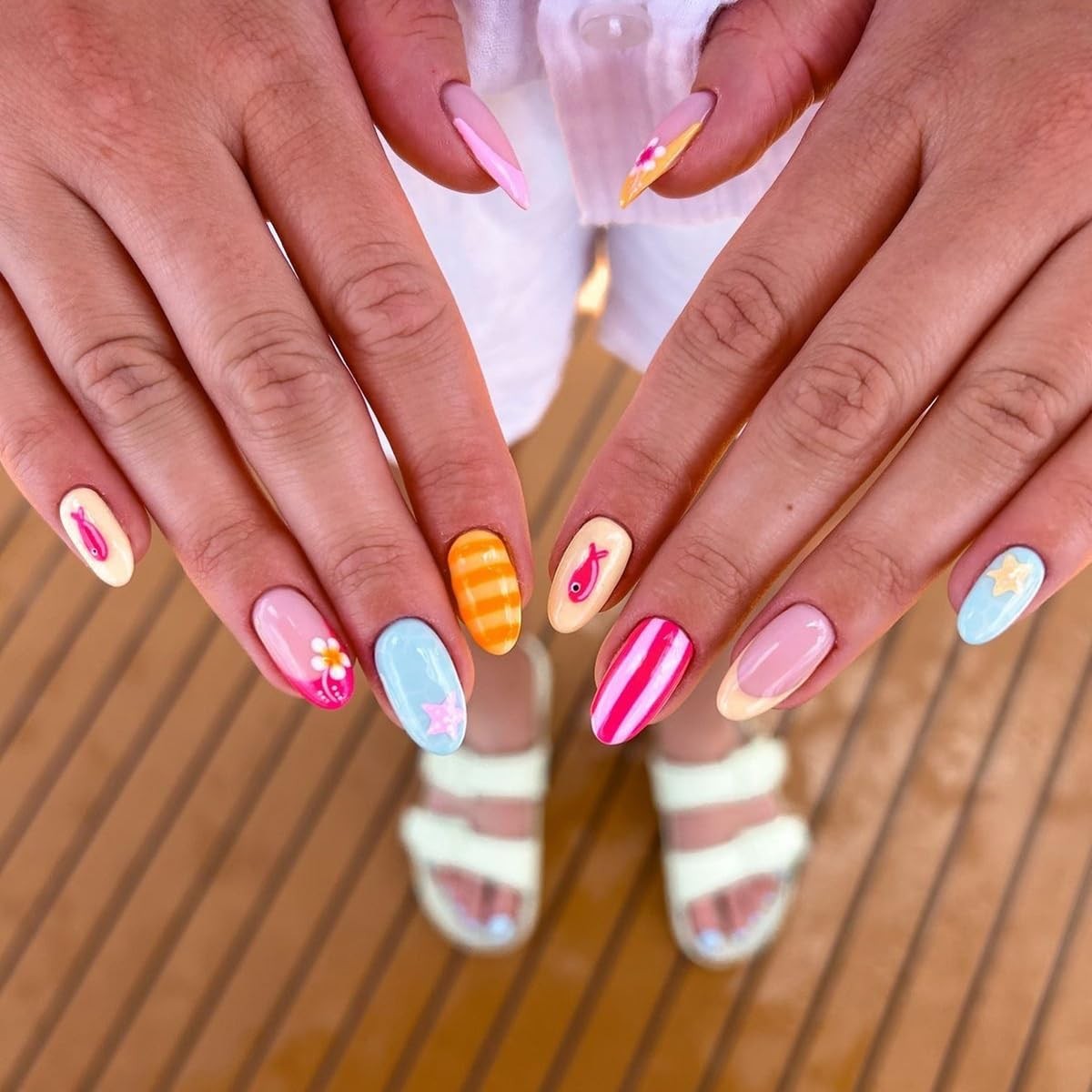 KASOICRA Medium Star Fish Flower Oval Press On Nails