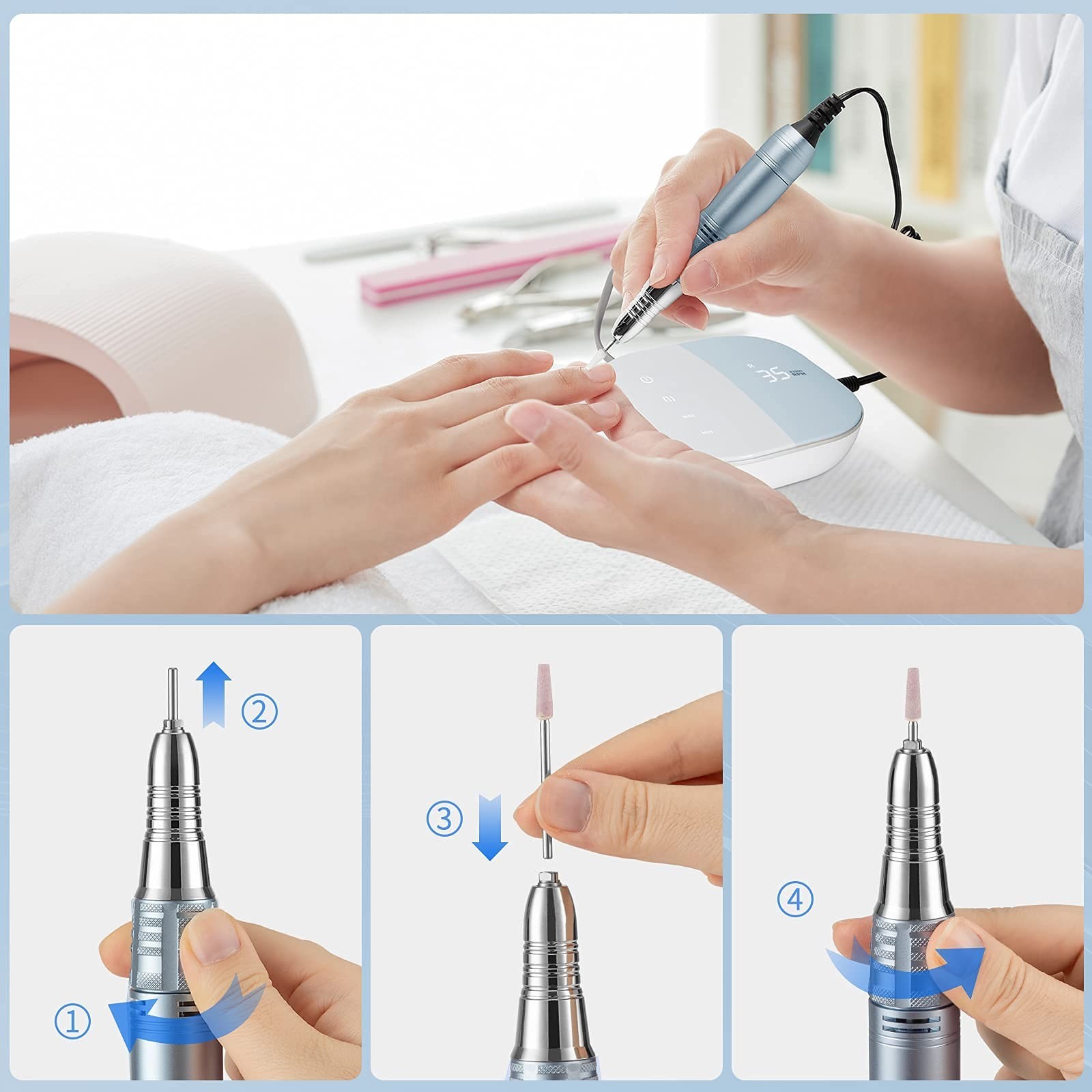 Madenia Professional Nail Drill Machine for Acrylic Nails, 35000RPM Compact C…