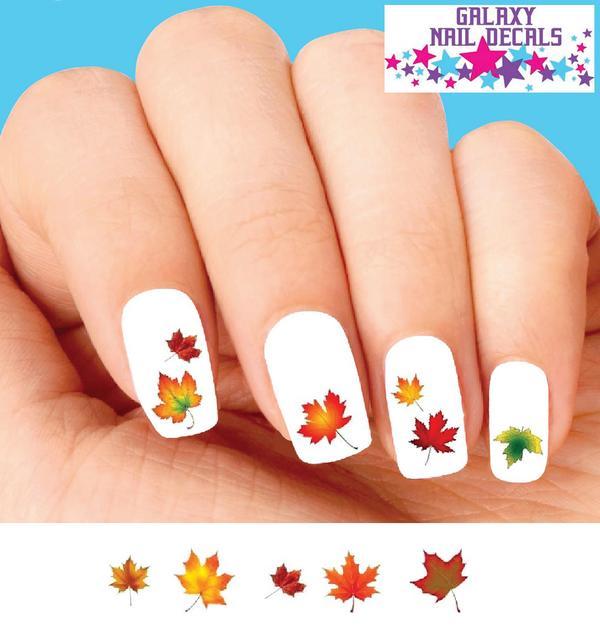 Waterslide Nail Decals – Set of 20 Thanksgiving Fall Autumn Leaves Assorted