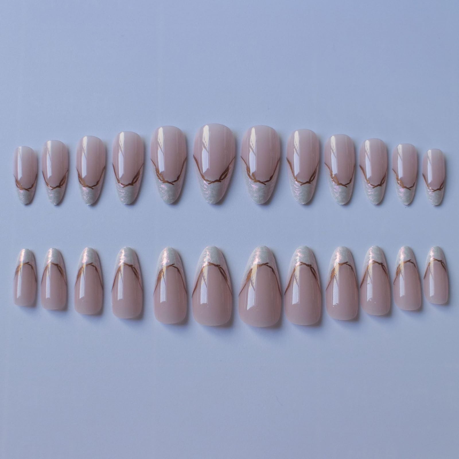 Press on Nails – Medium Almond Glue on Nails with Chrome, Acrylic French Tip …