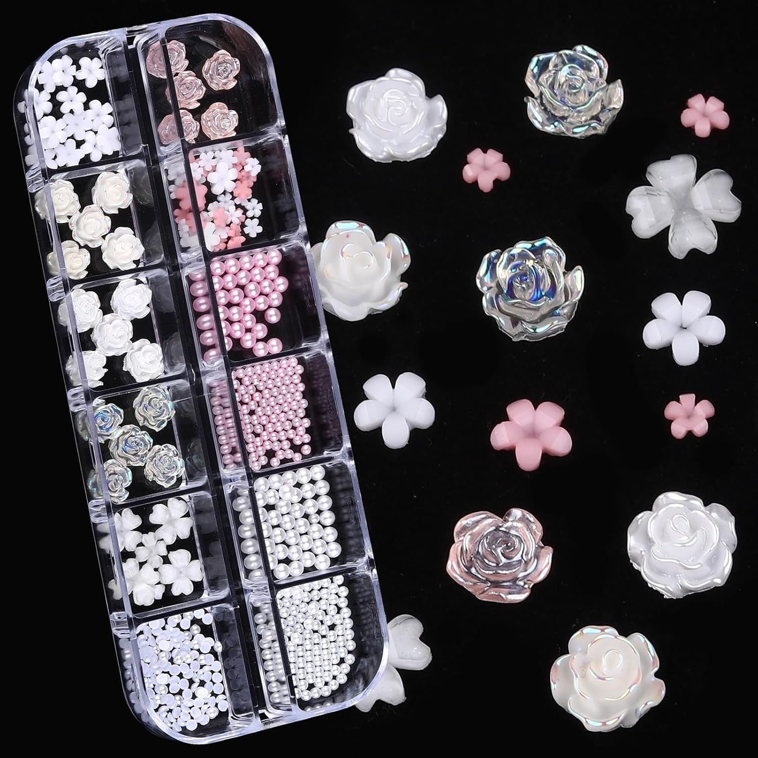 ROFIBUT 6 Boxes 3D Nail Charms: Butterfly, Flower, Pearl & Crystal Art
