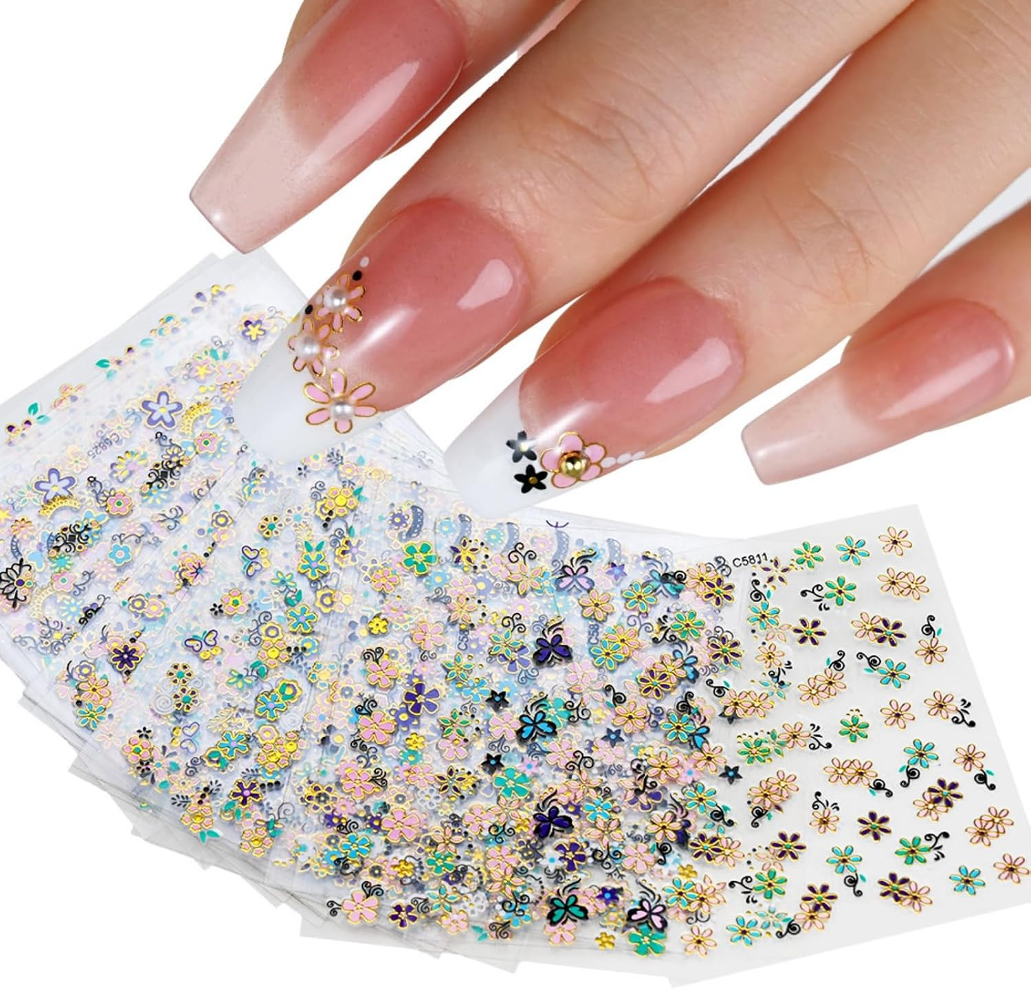 12 Sheets Silver Nail Art Stickers, 3D Self-Adhesive Bronzing Sun Moon Stars Bow