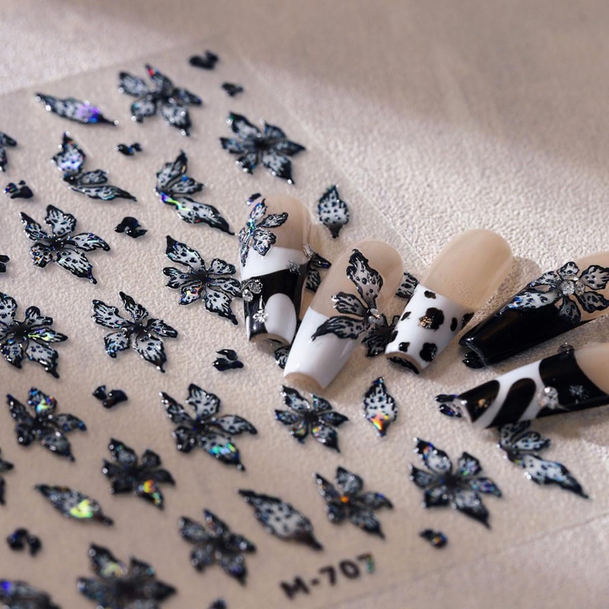 White Flower Nail Sticker 5D Embossed Pearl Flower Nail Art Sticker Self Adhesiv