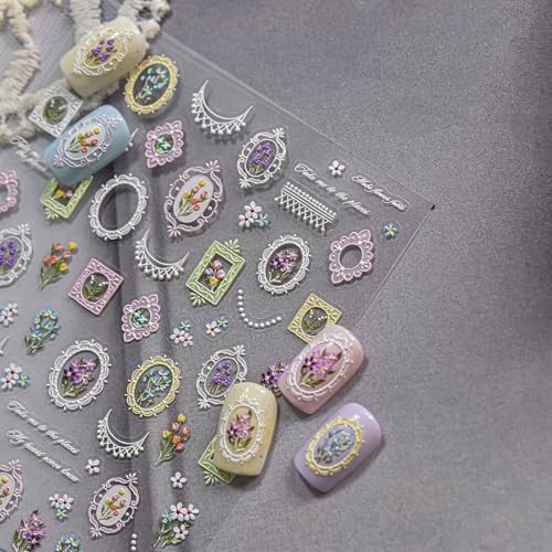1 Sheets 5D Retro Flower Nail Art Stickers Spring Summer Cute Flower Stickers-8